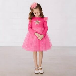 PETITE HAILEY GIRLS FRILL LS TUTU DRESS IN MAGENTA